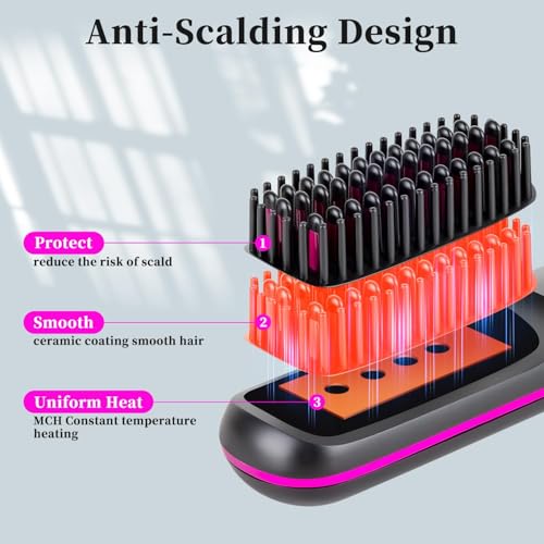 Cordless Straight Hair Brush with LED Display & 3 Heat Settings