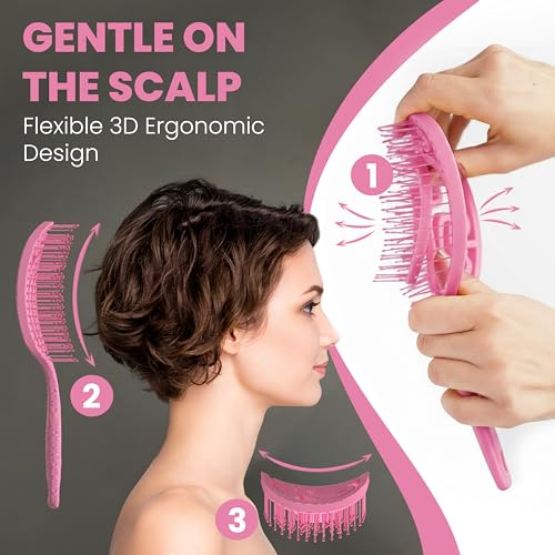 Walcora Pink Detangler Brush – Pain-Free Hair Detangler for Wet & Dry Hair