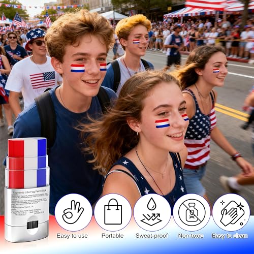 Red White Blue Eye Black Stick - Patriotic Face Paint 4Pc Set