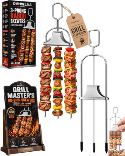 QVHWLAA 2-Pack Stainless Steel 3 Prong BBQ Skewers for Grilling Kabobs and Kebabs