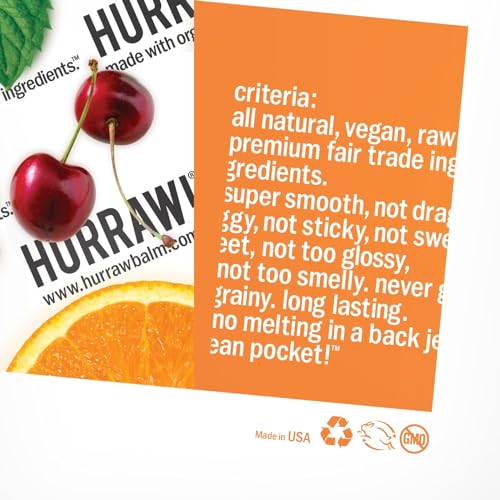 Hurraw! Lip Balms Staff Favorites, 6 Balm Bundle Pack: Black Cherry Tinted (Sheer Red Tint), Orange, Lemon, Mint, Earl Grey, Raspberry Tinted (Sheer Berry Tint) - Organic, Certified Vegan and All-Natural. Bee, Shea, Soy & Palm Free. Made in USA