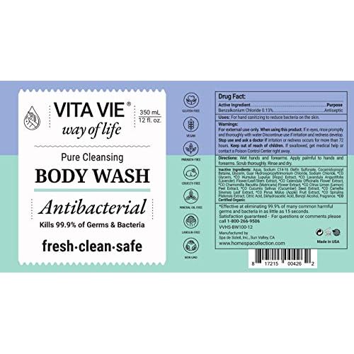 Body Wash, Lemon Scent, Antibacterial Soap for Hands and Forearms With Hazel, Willow Bark Extract, and Tea Tree Oil, Clean Nourishing Formula, Vegan, Paraben Free, Non GMO, 12 FL Oz
