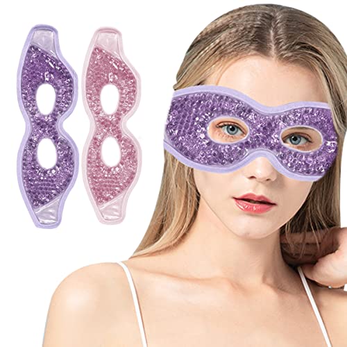 Jakuva 2PCS Cooling Eye Mask Sleeping Mask, Ice Eye Mask & Cold Eye Packs & Heat Cold Compress Pack Eye Spa Pad for Puffy Eyes,Puffiness,Headache,Stress Relief (Pink&Purple)