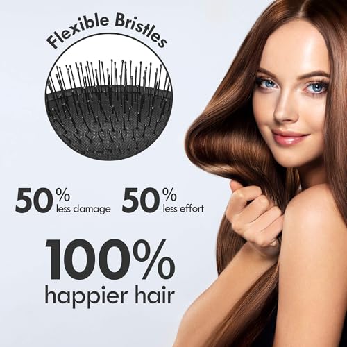 Aussumy 4 Pack Detangling Hair Brush Set with Soft Bristles - Black, Green, Blue, Red