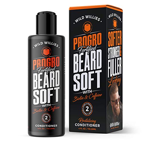 Wild Willies PROGRO Beard Growth & Revitalizing Conditioner Fortified with Biotin & Caffeine for Facial Hair Growth, Conditioner & Softener - Strengthens Follicles for Healthy Looking Beard, 4oz