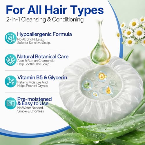 Tolnetr 8-Pack Waterless Shampoo Caps for Bedridden Patients