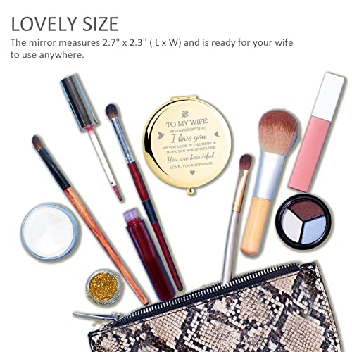 I Love You Wife Gold Compact Mirror with 2x Magnifying