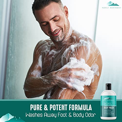 Purely Northwest Extra Strength-100% All Natural Nail Solution for Toenail & Fingernails Bundled Tea Tree Oil & Peppermint Body Wash for Men & Women