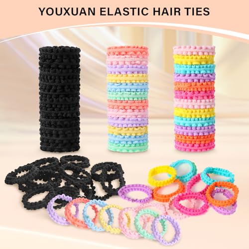 100 Small Black Hair Ties - Elastic Bands for Kids & Women