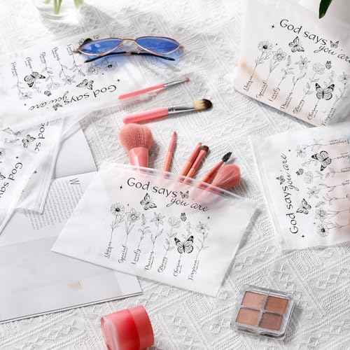 Reginary 50 Pcs Inspirational Gifts Bulk for Women Cosmetic Bag EVA Makeup Bag with Zipper for Birthday Christmas Encouragement Presents(God Says)