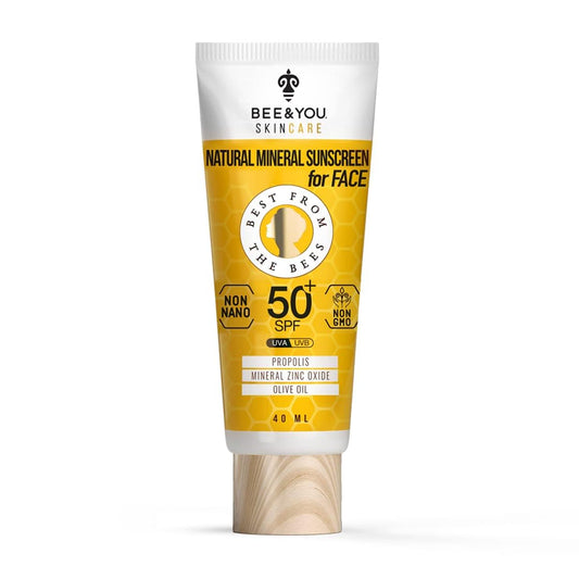 BEE and You SPF 50 Facial Sunscreen, UV Protection, Clear, Sensitive, Acne-Prone Skin, Mineral-Based Zinc Oxide, Propolis Extract, 100% Natural, Hypoallergenic, 1.35 oz