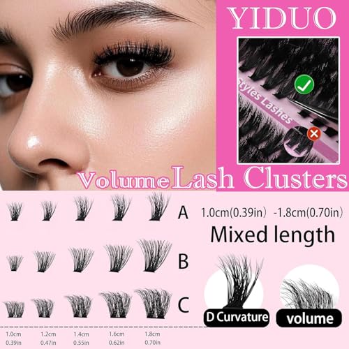 YIDUO 255PCS Volume Lash Clusters Kit with Bond & Seal