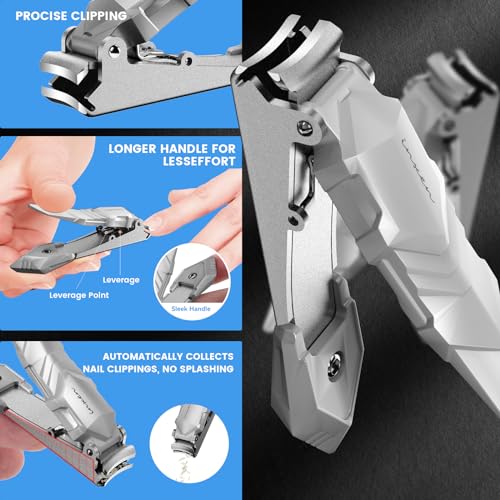 Toenail Clippers for Thick Nails for Seniors| INXEN Ergonomic Heavy Duty Angled Head Nail Clippers with Catcher | Premium Steel Wide Opening Fingernail Clippers Nail Cutter for Men & Women