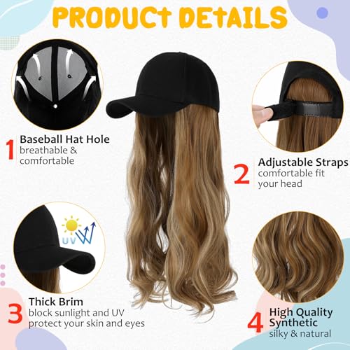 Baseball Hat Wig with Hair 24" Adjustable Black Cap