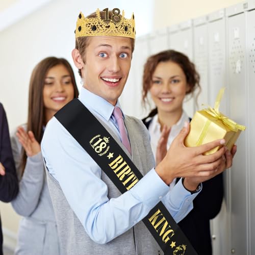 CIEHER Birthday King Crown & Birthday King Sash for Men Boys (18th Birthday)