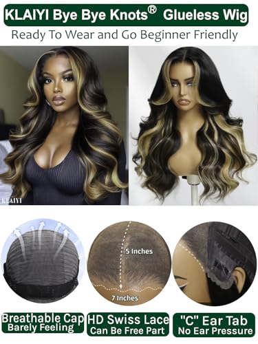 KLAIYI Glueless Ombre Blonde Loose Wave Wig 24" - Curtain Bang