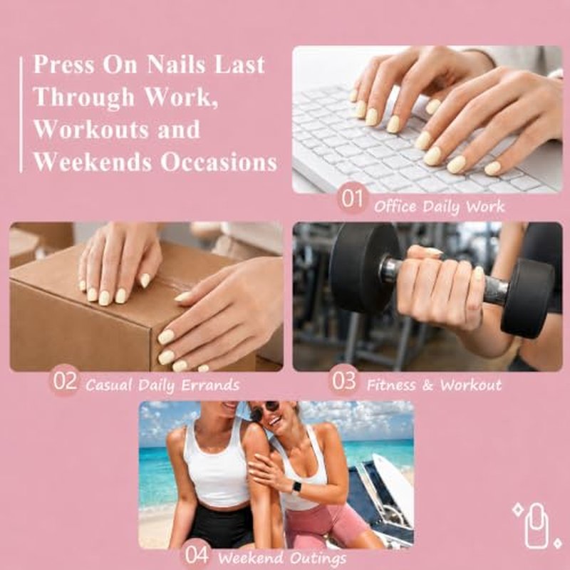 Handmade Squoval Press On Nails Set - Pastel Yellow Acrylic, 24 Pcs