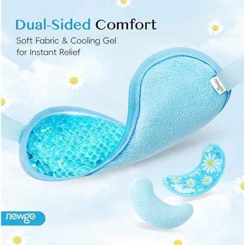 NEWGO Cooling Eye Mask for Puffy Eyes, Cold Eye Mask Eye Ice Pack for After Eyes Surgery, Tension Stress Relief, Itchy Eyes, Headaches, Dark Circles - Blue (1 Set Eye Pad and Eye Mask)