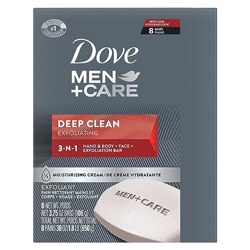 DOVE MEN + CARE Deep Clean Bar Soap and Eucalyptus + Cedar Oil Body Wash Bundle, 8 Pack 3.75oz Bar Soap and 26oz Body Wash