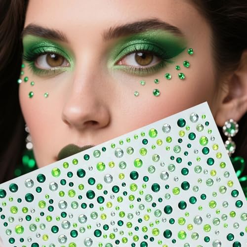 500pcs St. Patrick's Day Face Gems - Green Self-Adhesive Rhinestones