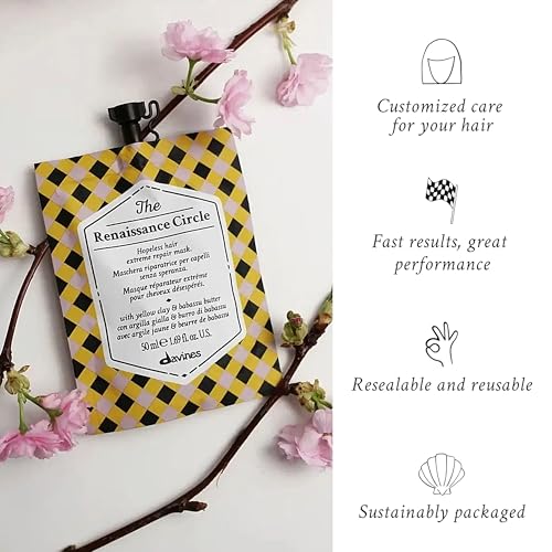 Davines The Renaissance Circle Hair Mask, Repairing Treatment for Extremely Damaged Hair - Restores Structure & Softness with Babassu Butter & Yellow Clay - Deep Conditioning, 1.69 Fl Oz