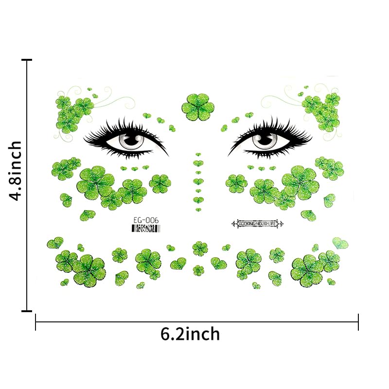 St. Patrick's Day Green Shamrock Face Temporary Tattoos (2pcs)