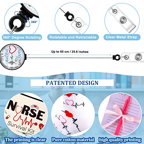 Hotop 36 Pcs Nurse Week Gifts Survival Kit Accessories for Work Badge Reel Makeup Cosmetic Bag Stockings Notepads with Pen Nursing Headbands Buttons Mask Nurses Doctors