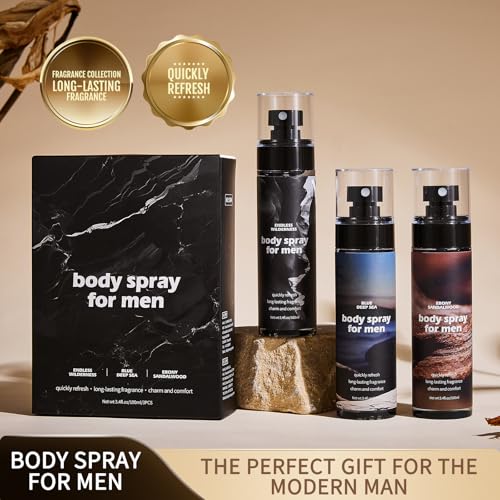 NIZENTA Aluminum Free Body Spray for Men, 3.4fl oz (3-Pack)