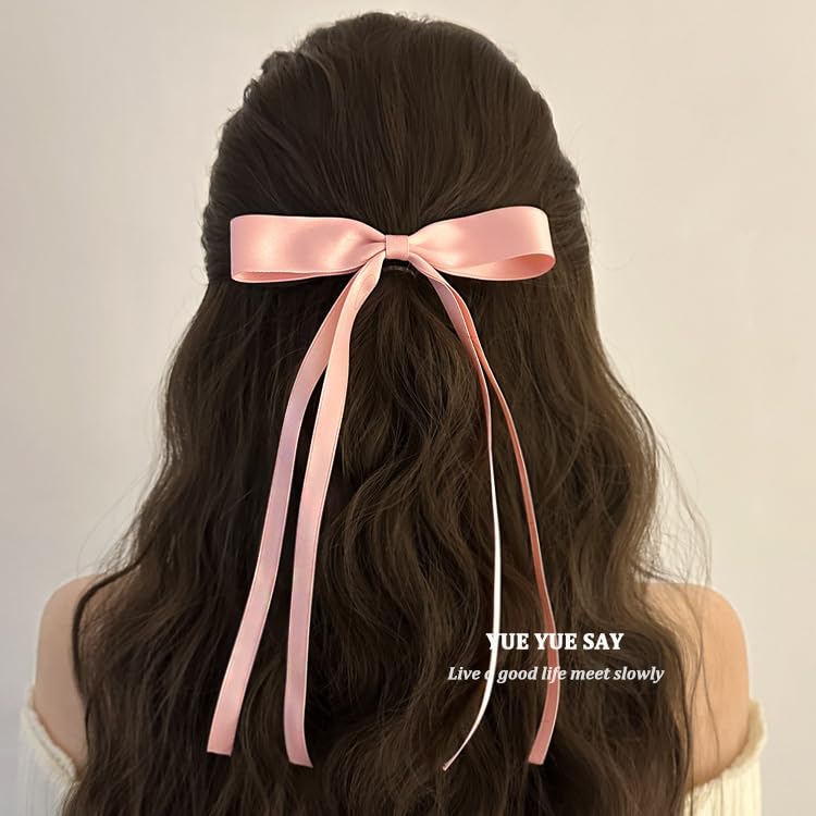 NATASIS Long Bow Clips for Women,Tassel Ribbon Bowknot Barrettes Hair Clips With Long Tail,4pcs Cute Girl Hair Accessories