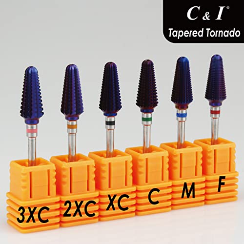 C & I TAPERED TORNADO & TEXAS TORNADO Nail Drill Bit for Nail Drill Machine, Purple Coated (Tapered Tornado, XC)