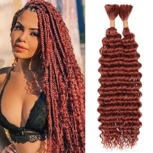 Reddish Brown Human Braiding Hair 14 Inch Deep Wave Extensions - Boho Style