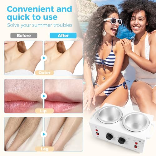 1.2L Double Pot Wax Warmer, Electric Depilatory Heater Machine with Adjustable Temperature for Hair Removal & Facial Spa, Includes 40 Wax Sticks & 20 Collars