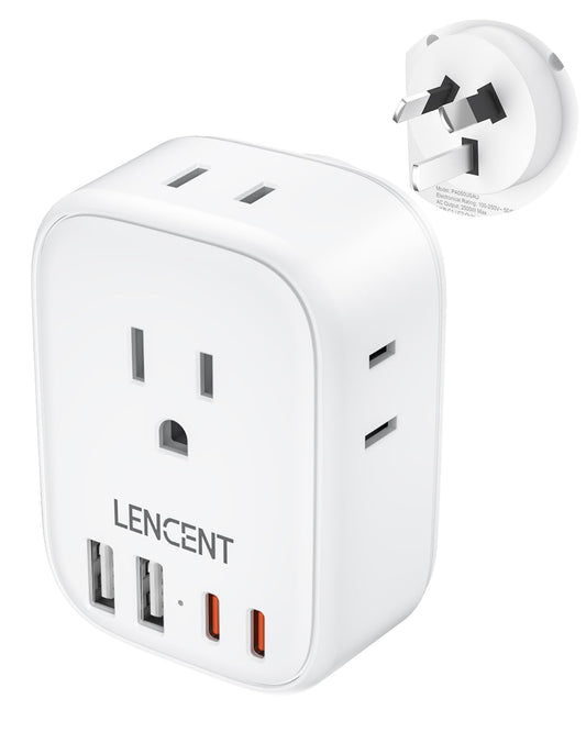 LENCENT Australia New Zealand Power Plug Adapter, Australian Travel Adaptor with 4 Outlets, 4 USB Charger(2 USB C Port), Type I Plug Converter for US to AU Argentina China Fiji, Travel Essentials