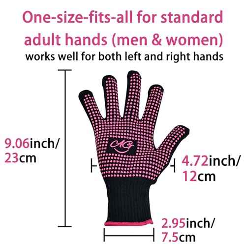 ANGENIL 2 PCS Heat Resistant Gloves with Silicone Bumps, Heat Gloves for Hot Hair Styling, Professional Heat Proof Glove Suitable for Flat Iron Hair Straightener, Curling Wand and Thermal Brush, Pink