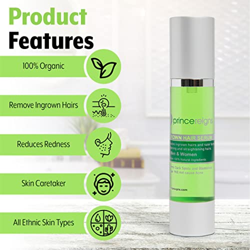 Ingrown Hair Serum - Organic Razor Bump & Redness Solution for Men & Women, Ideal for Face, Bikini, Legs, Underarm, Prevents Future Ingrown Hairs, No Alcohol or Oils - 2 Fl. Oz