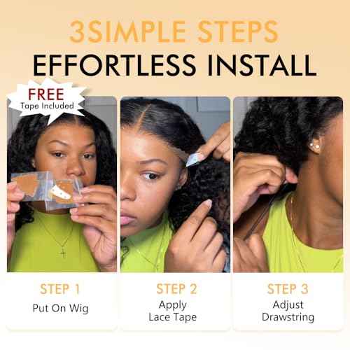 7x6 Deep Wave Glueless Wigs Human Hair Pre Plucked Pre Cut 250% Density Drawstring Wig Human Hair Wear and Go Glueless Wigs for Black Women Natural Color #1B 26 Inch