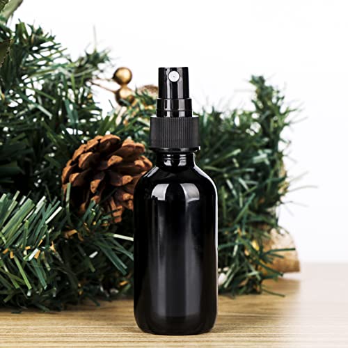 2oz Glass Spray Bottle, Fine Mist Boston Glass Bottles with Black Fine Mist Sprayer Small Clear Bottles for Essential Oils, Bath, Beauty, Hair & Cleaning, UV Black, Pack of 24