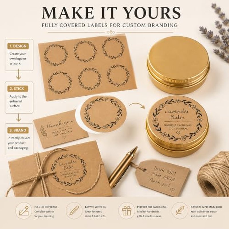 1 oz Gold Screw Top Aluminum Tins 32-Pack with Labels