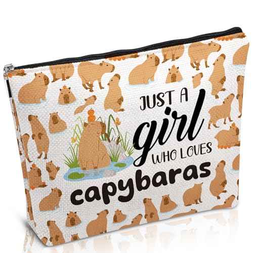 Capybara Gifts Makeup Bag - Capybara Gifts for Animal Lovers, Capybaraa Stuff Accessories, Just A Girl Who Loves Capybaraa Cosmetic Bag, Christmas Birthday Present for Women Girls Friends
