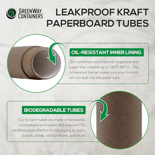 GreenWay 0.3oz / 8.5g Kraft Paperboard Lip Balm Tubes with Lids - 25 Pack Lip Gloss Tubes Refillable DIY Cosmetic Containers - Lip Balm Containers Chapstick Empty Holder - White