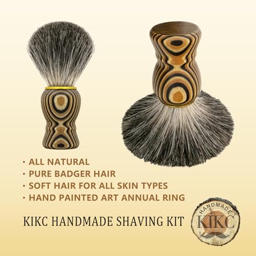 Hand Crafted Pure Badger Shaving Brush for Wet Shave, Soft Bristle, Art Annual Ring Wood Handle, Best Gift for Bearded Man