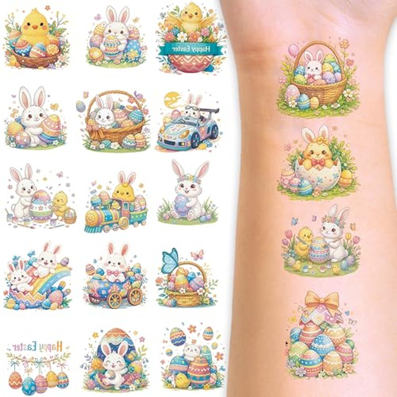 Easter Bunny & Chick Temporary Tattoos Set, 60PCS for Kids