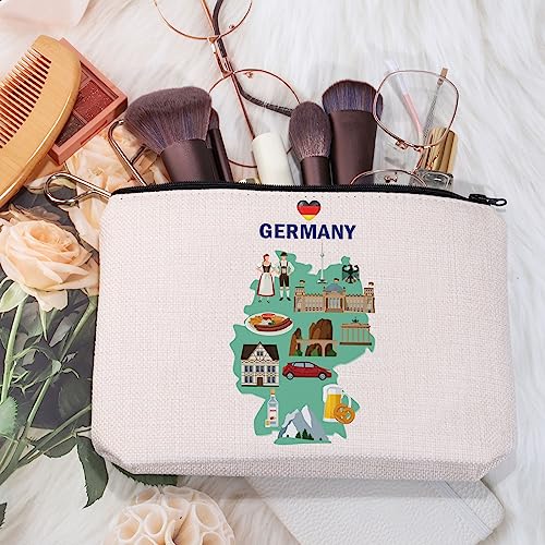 MEIKIUP Germany Travel Cosmetic Bag Germany Travel Memory Map Gift Berlin Honeymoon Gift Germany Souvenir Bag Germany Vacation Gift (Map Germany Bag)