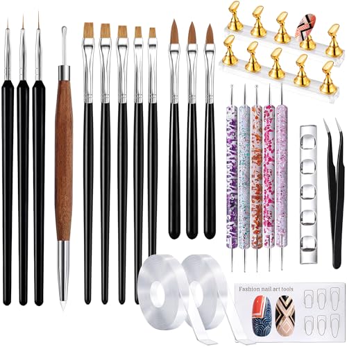 Professional Nail Art Brush Set – 24PC Kit with Dotting Pens & Gel Brushes