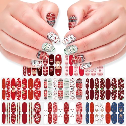 DANNEASY 8 Sheets Christmas Nail Wraps Holiday Nail Polish Stickers Festival Nail Polish Strips for Women Self Adhesive Fingernail Stickers Nails with Nail File, Cuticle Stick