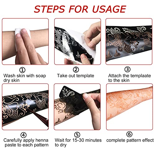 Henna Tattoo Stencil Kit - 12 Sheets Hand Forearm Templates