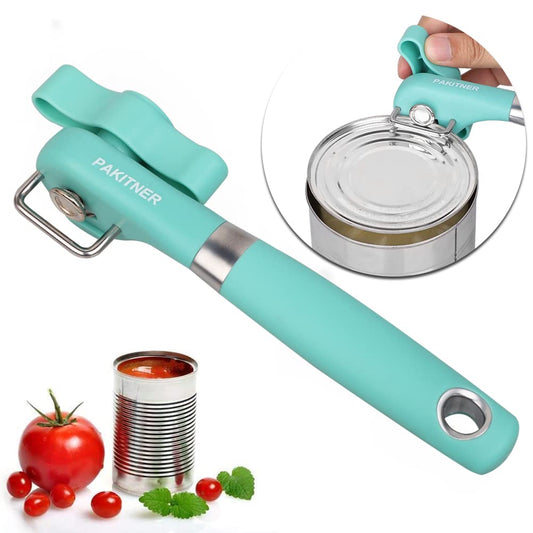 PAKITNER- Cut safe can opener, Manual can opener smooth edge - handheld Side cut can opener, Ergonomic Smooth Edge, Food Grade Stainless Steel Cutting Can Opener for Home, Kitchen & Restaurant, Green