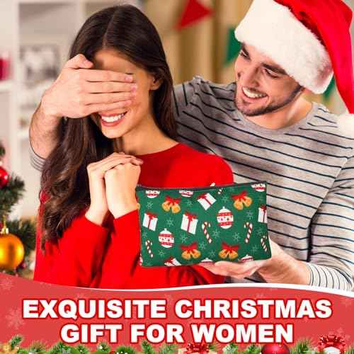 Meanplan 24 Pcs Christmas Cosmetic Bags Christmas Canvas Travel Makeup Bags Snowman Snowflake Santa Cosmetic Organizer with Zipper for Women Girl Xmas Party Gifts Supplies