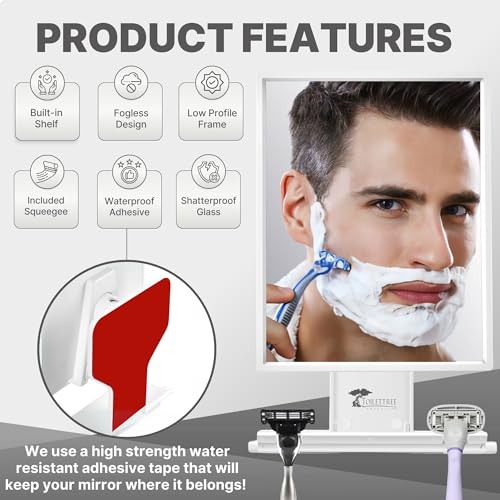 ToiletTree Products Fogless Shower Mirror for Shaving & Makeup - Adjustable - Anti-Fog Mirror with Squeegee