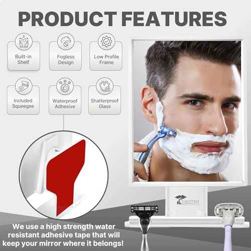 ToiletTree Products Fogless Shower Mirror for Shaving & Makeup - Adjustable - Anti-Fog Mirror with Squeegee